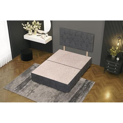 Bed Centre Charcoal Plush Fabric Divan Base Plus Matching Headboard3ft 4ft 4ft6 5ft 6ft (4FT6 (Double))