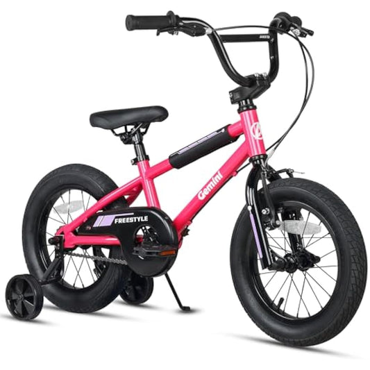 AVASTA  14  Inch Kids Bike BMX Style Bicycle with Stabilisers & Kickstand & Bell for 2-8 Years Old Boys Girls, Multiple Colors