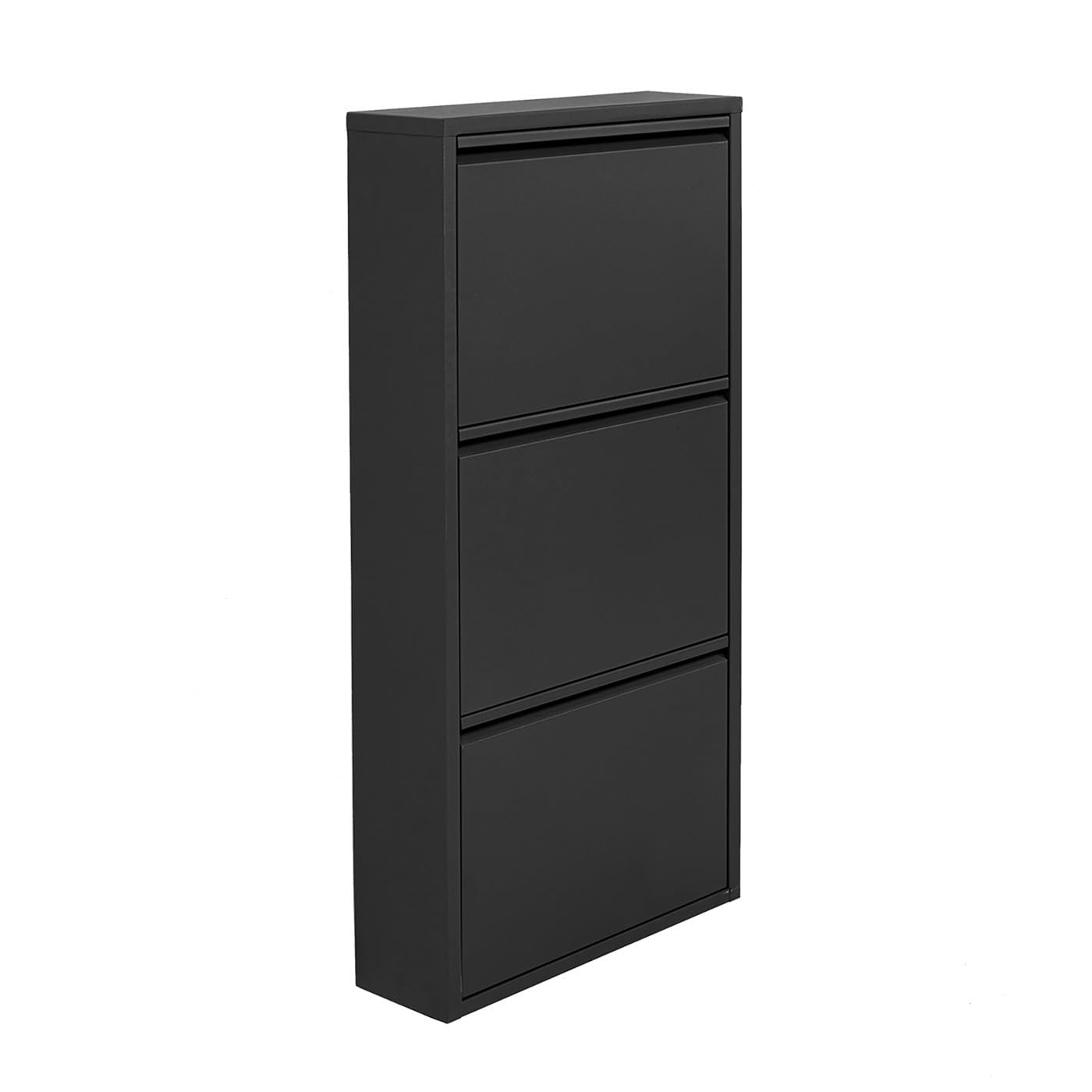 KARE Design Shoe cabinet Caruso, Black, 104x50x15 cm, Metal, with 3 flaps, Shoe storage for 6 pairs of shoes, narrow, space-saving, tall, Shoe rack