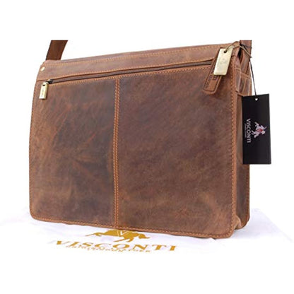 VISCONTI - Leather Messenger Shoulder Bag For Men - Fits 13 to 14 Inch Laptop - Medium/Large Work Bag For A4 Notebooks - 18548 Harvard