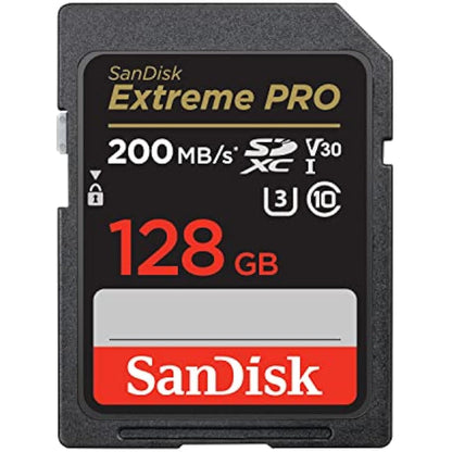 SanDisk 128GB Extreme PRO SDXC card, SD Card, V30 Memory Card, 4K UHD, up to 200 MB/s, SanDisk QuickFlow Technology, RescuePro Deluxe Data Recovery Software, UHS-I, Class 10, U3, V30