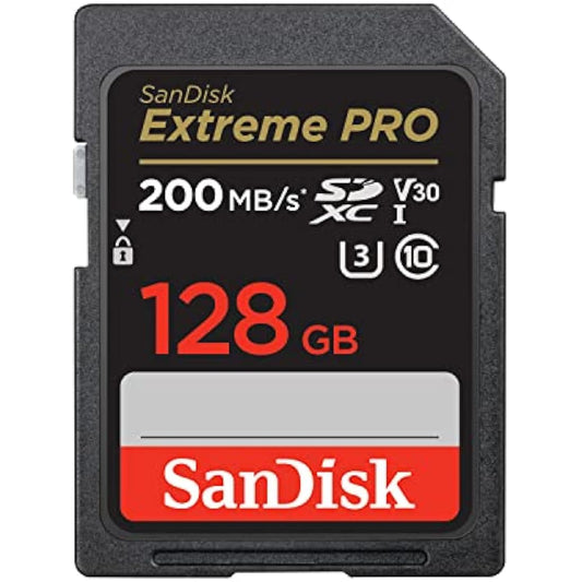 SanDisk 128GB Extreme PRO SDXC card, SD Card, V30 Memory Card, 4K UHD, up to 200 MB/s, SanDisk QuickFlow Technology, RescuePro Deluxe Data Recovery Software, UHS-I, Class 10, U3, V30