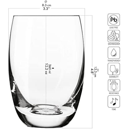 KROSNO Water Juice Tumbler Drinking Glasses | Set of 6 | 360 ML | Elite Collection | Crystal Glass | Perfect for Home, Restaurants and Parties | Dishwasher Safe