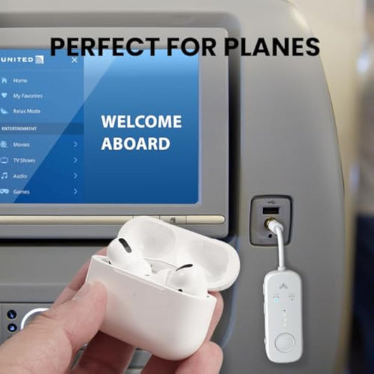 Avantree Relay - Airplane Bluetooth 5.3 Adapter with Qualcomm aptX Adaptive, Supports 2 AirPods or Headphones, 20H Playtime, 3.5mm AUX Jack Wireless Audio Transmitter for Planes, Airline, Travel