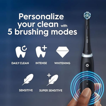 Oral-B iO5 Electric Toothbrushes For Adults, 1 Toothbrush Head & Travel Case, 5 Modes With Teeth Whitening, UK 2 Pin Plug, Black