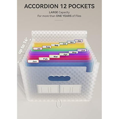 ABC life A4 Expanding File Organiser with Grid Pattern,13 Pockets Expandable Filling Boxes Documents Organiser,Accordion A4 Desk Folders,Portable Rainbow Files Wallets Plastic Bill Storage Bag(Blue)