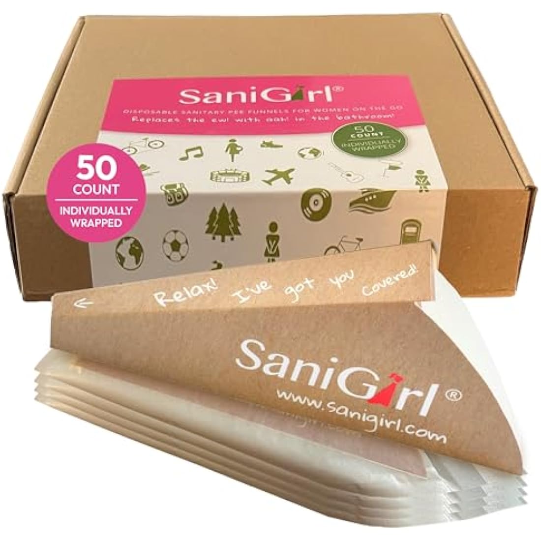 SaniGirl Female Urinal | Female Urination Device | Portable Urinal | Hiking Camping Accessories | Festival and Travel Essentials Women | Disposable She Pee | Wee Standing Up | Female Urinal Funnels