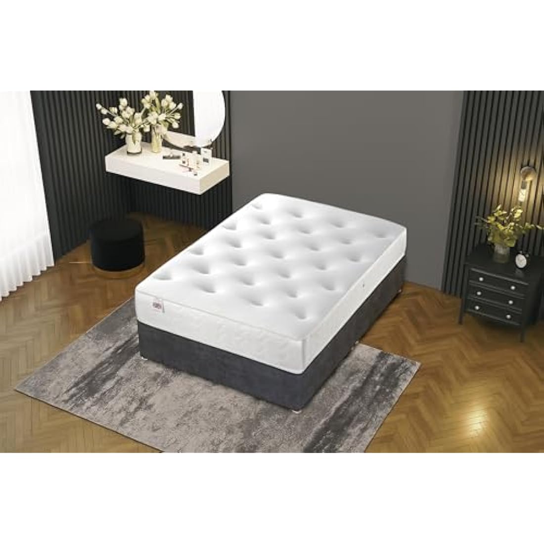 Bed Centre Ziggy Grey Plush Sprung Memory Foam Divan Bed with Mattress – Single (90×190 cm) | No Headboard, No Drawers | UK Made