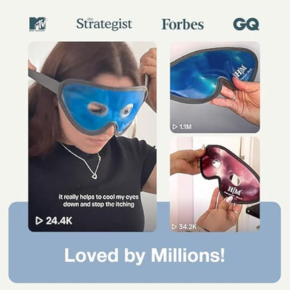 MyHalos Gel Eye Mask - Reusable Cooling Eye Mask with Adjustable Straps - Cold Mask for Puffy Eyes, Dark Circles and Hangovers - Eyes Ice Pack Compress for Sinus, Headaches & Puffiness, Blue (1-Pack)