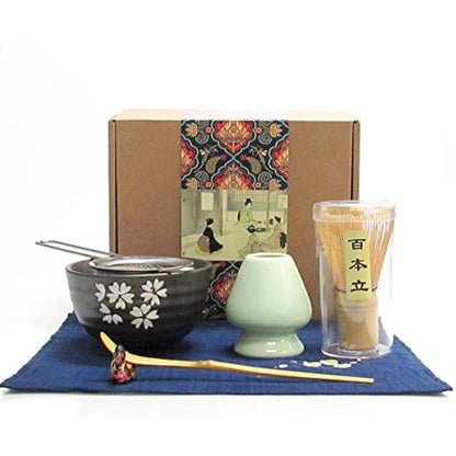 Artcome Japanese Matcha Tea Set, Matcha Whisk, Traditional Scoop, Matcha Bowl, Ceramic Whisk Holder, Handmade Matcha Ceremony Kit for Traditional Japanese Tea Ceremony (7 Pcs)