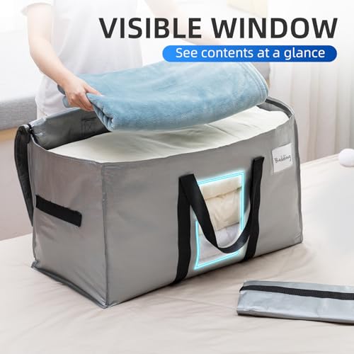 TAILI Moving Bags Silver Heavy Duty Extra Large 4 Pack Storage Bags with zips,Clear Window & Reinforced Handles, Waterproof storage for Clothes,