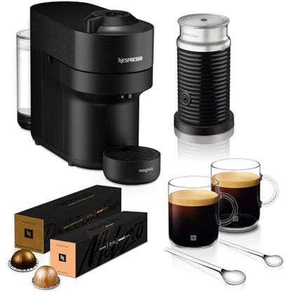 Nespresso Vertuo Pop Barista Coffee Machine Bundle by De'Longhi, Compact Footprint, Starter Kit Includes Coffee Capsules, Mugs, Milk Frother And Spoons, ENV90.B+Caps