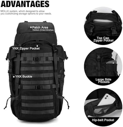 Mardingtop Tactical backpack Large Backpack Military Rucksack Hiking Backpack Camping Backpack Patrol Molle Pack with Rain Cover for Outdoor Trekking Mountaineering Hunting