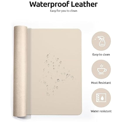 YSAGi Leather Desk Mat, Large Mouse Mat, Non-Slip Desk Pad, Waterproof PU Leather Table Protector Writing Pad for Office and Home (60 x 35 cm, Beige)