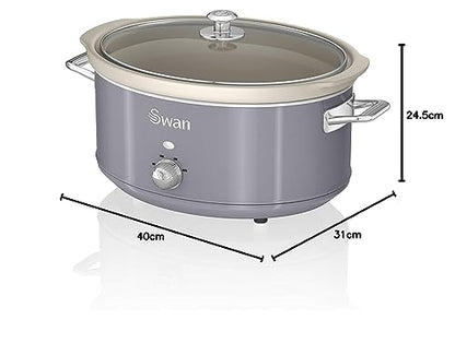 Swan SF17031GRN Retro Slow Cooker with 3 Temperature Settings, Keep Warm Function, 6.5L, 320W, Retro Grey