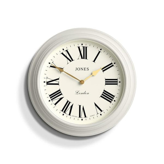 Jones Clocks Supper Club wall clock | Large classic round clock | 40cm | Very pale grey | Roman numerals |Traditional design ideal for kitchen or