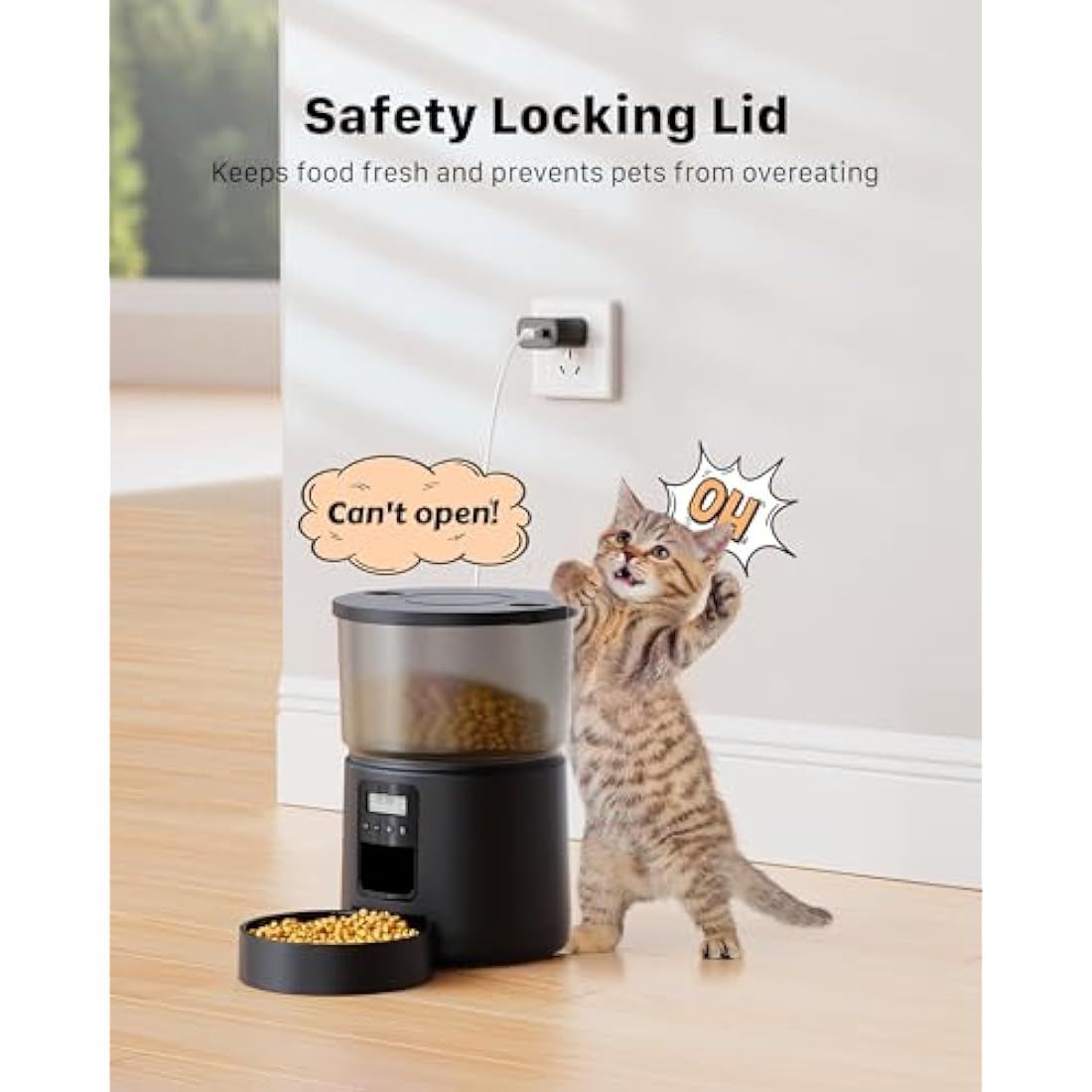 BEMOONY 5L Automatic Feeder, Food Dispenser with 1-6 Meals, Customized Feeding Schedule for Cats & Dogs, Dual Power Supply, Double Lock, 10s Voice Recording, Including Desiccant Bag