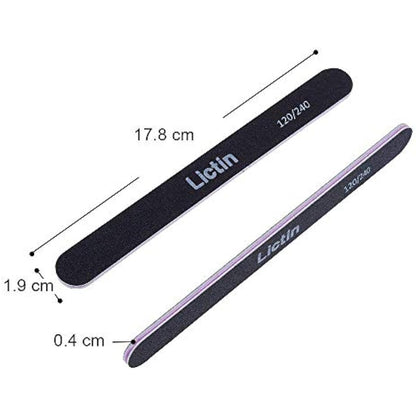 Lictin Pack of 16 Professional Nail Files Double Sided Emery Board (120/240 Grit)(Black)