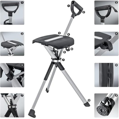 Ta-Da Chair Series 2 - Walking Stick with Seat, Lightweight Aluminium Pole Frame & Sturdy Foldable Stool (up to 136kg), Easy Folding Design, Ideal for Hiking & Outdoor Activities