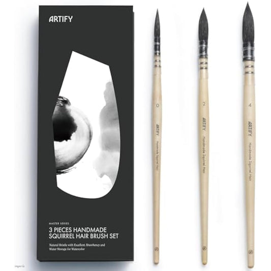 ARTIFY Professional Watercolor Squirrel Hair Paint Brushes, Master series, Mop Round Fine Tip Detail Paintbrush Set for Watercolor, Gouache, Acrylic and Oil (3 Brushes)