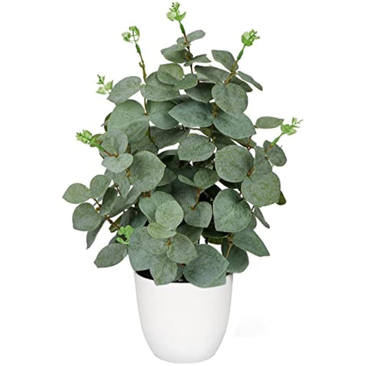 Oairse Artificial Eucalyptus Plant in White Pot 36cm Fake Potted Plant for Home Decor Realistic Artificial Greenery Indoor Faux Plants for Shelf Tabletop Office Kitchen Bathroom Decoration