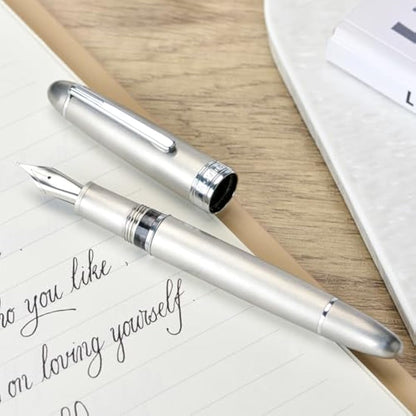 Asvine J16 Brushed Titanium Fountain Pen Fine Jowo Nib Piston Filling, Ink Window, Wrench & Box