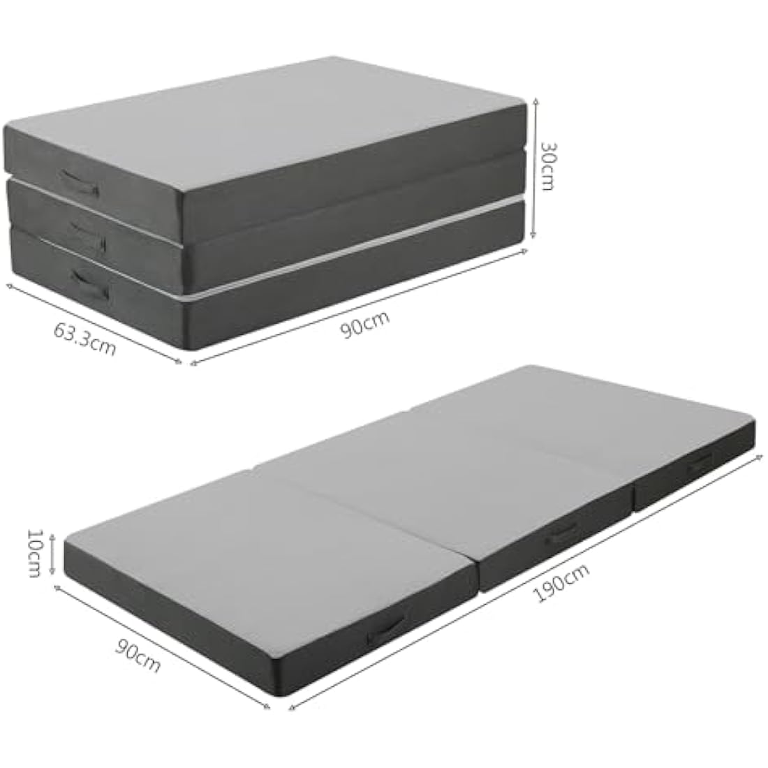 MeMoreCool Tri Fold Mattress 190x90cm, Single, 10cm Thick Foam Foldable Futon Mattress with Washable Cover, Portable Floor Guest Sleeping Mat for Travel, Camping, Grey