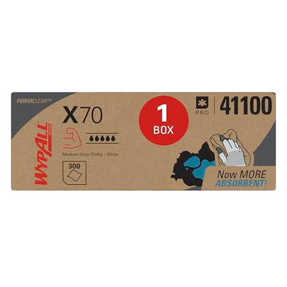 WypAll X70 Power Clean Cleaning Cloths 8381 - Reusable Cloths - 1 Right Rag Box x 300 White, Absorbent Cloths