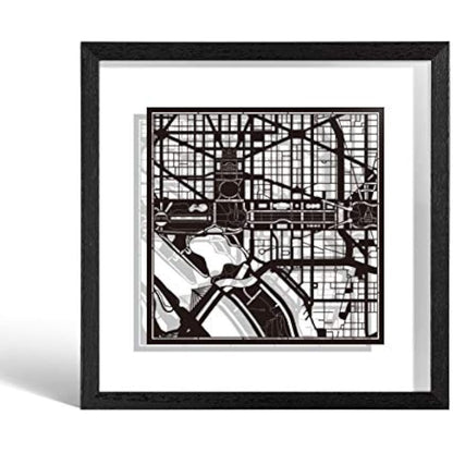 O3 DESIGN STUDIO Washington D.C. Paper Cut Map framed, Black map, Black frame, 9x9 inches, Gift Boxed, 2 background color, self-changing, Paper Art