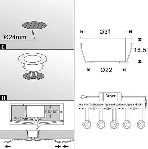 INDARUN RGBW WiFi Led Decking Lights Waterproof IP67 Ø31MM 12V - Led Plinth Light Kits for Terrace/Patio/Path/Garden/Decoration, 20 Packs