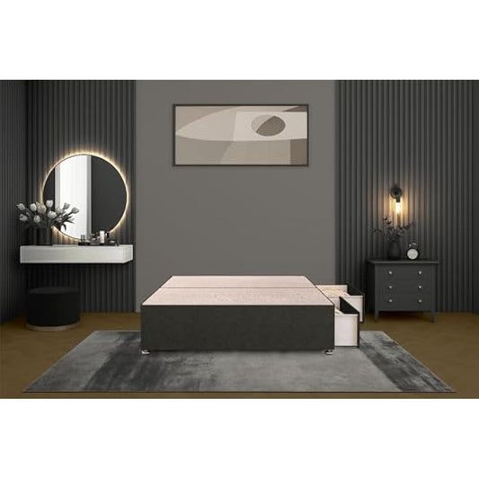 Bed Centre Bliss Grey Linen Divan Base with Optional Drawers and Headboard (3FT Single, 2 Drawers Same Side No Headboard)