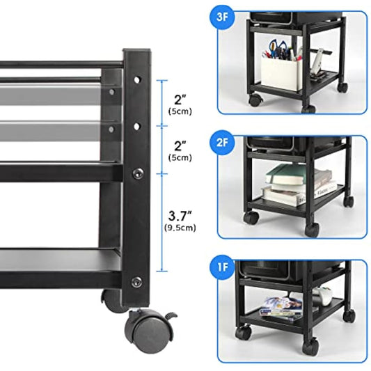 J JACKCUBE DESIGN 2 Tier Computer Tower Stand for Desktop CPU, Gaming PC Holder, Mobile Rolling Cart for Under Desk with Caster Wheels, Office Desk Accessories- MK712A
