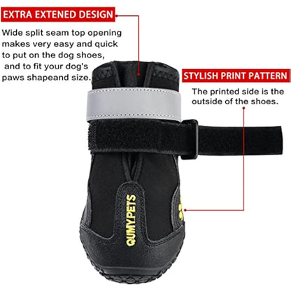 QUMY Dog Shoes for Large Dog, Medium Dogs Boots & Paw Protectors for Winter Snowy Day, Summer Hot Pavement, Waterproof in Rainy Weather, Outdoor Walking, Indoor Hardfloors Anti Slip Sole Black Size 3