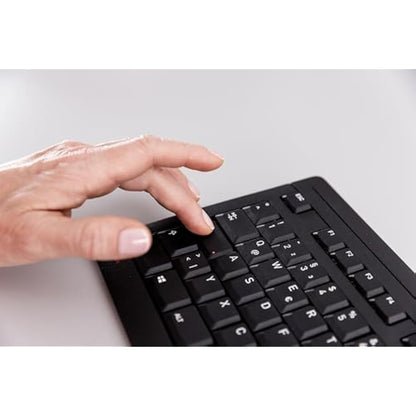CHERRY STREAM KEYBOARD, Wired Keyboard, Spanish Layout (QWERTY), Whisper-Quiet Keystrokes, Unique Typing Experience, Flat Design, Black