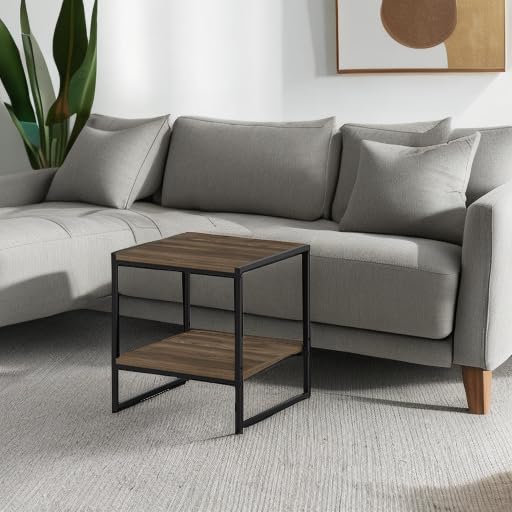 Furinno CAMNUS Side Table, 2-Tier Metal Frame End Table with Open Shelf, Easy Assembly Night Stand, Bedside Table, for Living Room, Bedroom