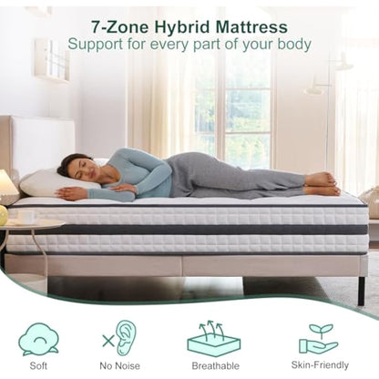 Twirest Double Mattress, Hybrid Memory Foam and Spring Mattress, Zonal Support, Decompression, Medium Firm, Soft and Breathable Cloth, Rolled-in-Box, 135x190x22cm