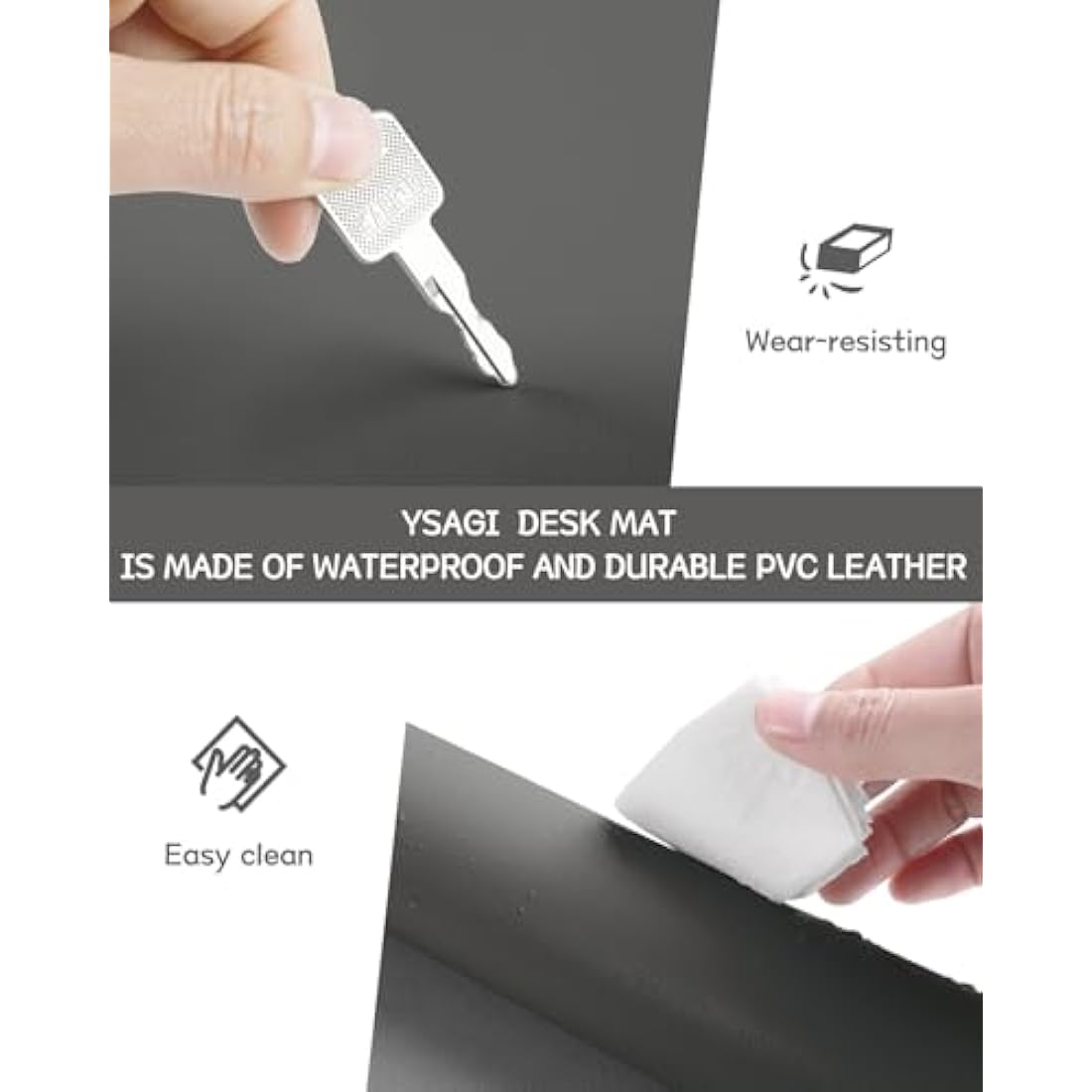 YSAGi Non-Slip Desk Pad, Waterproof PVC Leather Desk Table Protector, Ultra Thin Large Mouse Pad, Easy Clean Laptop Desk Writing Mat for Office Work/Home/Decor (60 x 35 cm, Dark Gray)