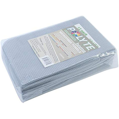 POLYTE Premium Microfibre Kitchen Dish Tea Towel Waffle Weave (Gray, 40x71) 12 Pack
