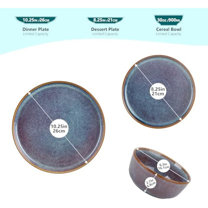 vancasso Playa Dinner Sets for 6 People, 18 Pieces Stoneware Plates and Bowls Set, Scratch Resistant Dinnerware Sets for Everyday Dining, Dishwasher and Microwave Safe, Lavender Blue