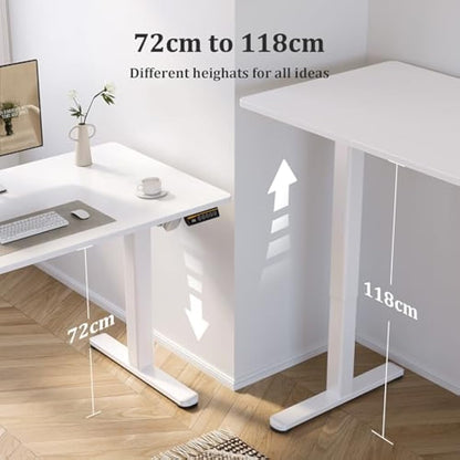 Claiks Electric Standing Desk, Adjustable Height Stand up Desk, 100x60 cm Sit Stand Home Office Desk with Splice Board, White Frame/White Top