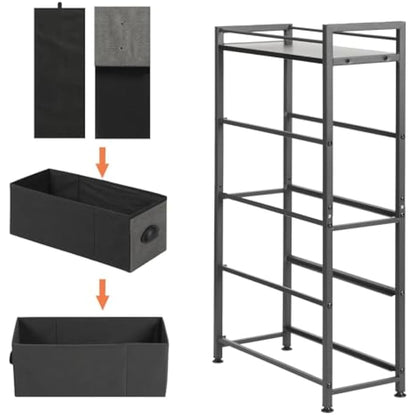 LIANTRAL Vertical Slim Chest of Drawers with 4 Fabric Drawers, Fabric Chest of Drawers Storage Tower Large Capacity Dresser for Bedroom Living Room Bathroom Entrance Narrow Space, Black and Dark Grey