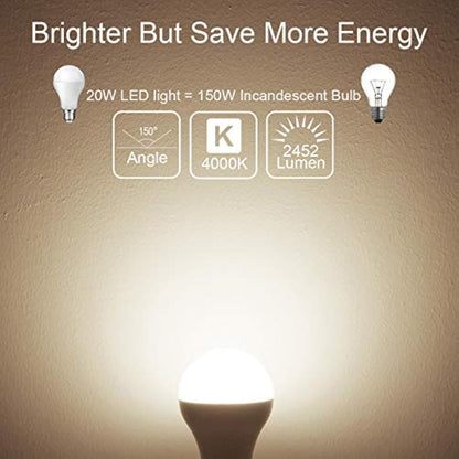 Awenia LED Light Bulb E27 Daylight Natural White A65 Edison Screw,20W 2452 lumens 4000K=150W Incandescent Bulb Golf Ball, Pack of 4