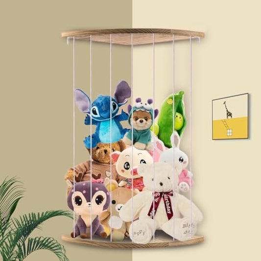 Stuffed Animal Storage, Corner Soft Toy Storage, Wood Toy Shelves for Kids Bedroom, Toddler Play Room, Plush Toy, Wooden Plushies Organizer for Teddy