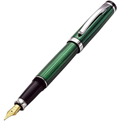 Xezo Incognito Fountain Pen, Fine Nib. Forest Green Layered Lacquer with Pure Platinum Plating. Handcrafted and Guilloche Engraved. Limited Edition, Serialized