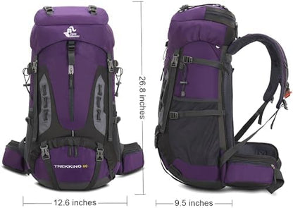 Bseash 60L Waterproof Lightweight Hiking Backpack with Rain Cover,Outdoor Sport Travel Daypack for Climbing Camping Touring