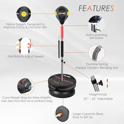 MaxxMMA Advanced Adjustable Speed Punching Bag with Stand, Cobra Reflex Training Bag, Height Adjustable, Including 2 Balls, Speed Control Rod, Boxing Gloves