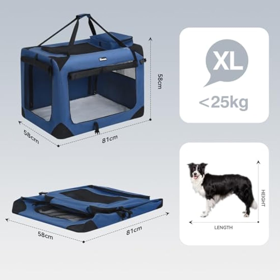 Reerooh Dog Carrier Cat Carrier Bag, Foldable Fabric Car Dog Travel Crate, Portable Soft Pet Carrier for Transport, Breathable Puppy Carrier for Large Dogs with Cushion & Dog Bowls