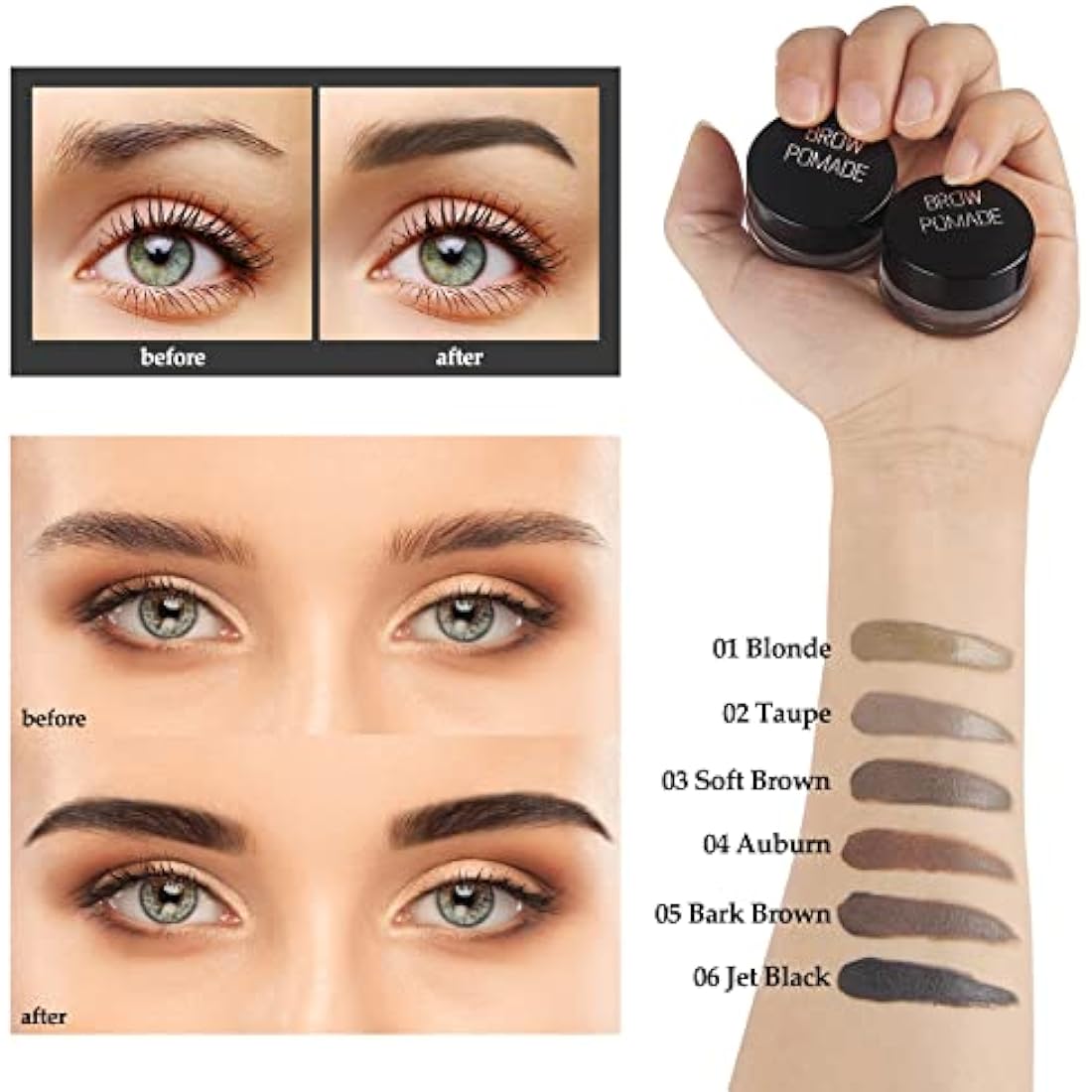 6 Colors Brow Pomade, Eyebrow Pomade Gel, Eyebrow Cream, Highly Pigmented Eyebrow Gel, For Eye Brow MakeUp Brow Color Versatile, Defines, Sculpts, Shades,Contours (03 SOFT BROWN, 2g)