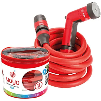 FITT YOYO 20 m, Extendable and Flexible Garden Water Hose Pipe with Multi-Function Spray Gun, Red