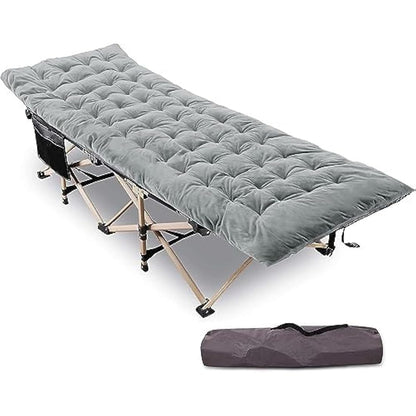 REDCAMP Folding Camping Beds for adults, Heavy Duty Sturdy Camp Bed with Thick and Soft Mattress, Stronge Thicker Tubes Sleeping Bed Outdoor Travel Office, Grey with Thicker Pad